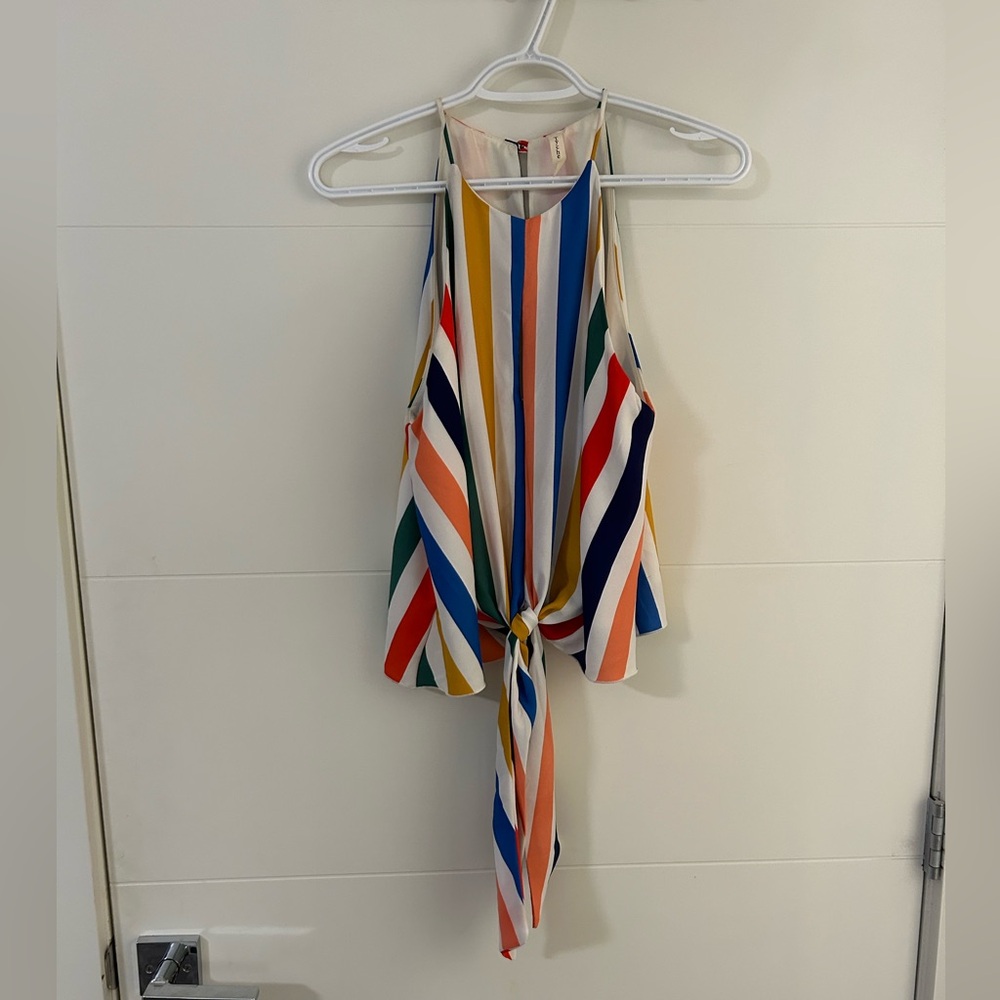 Striped tank top with front tie